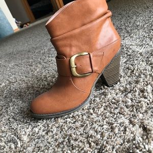 Camel brown bootie heels